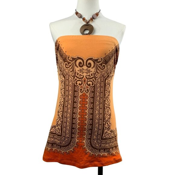 Women's F.A.N.G Orange & Brown Halter Top With Paisley Print Size Large - Picture 4 of 7